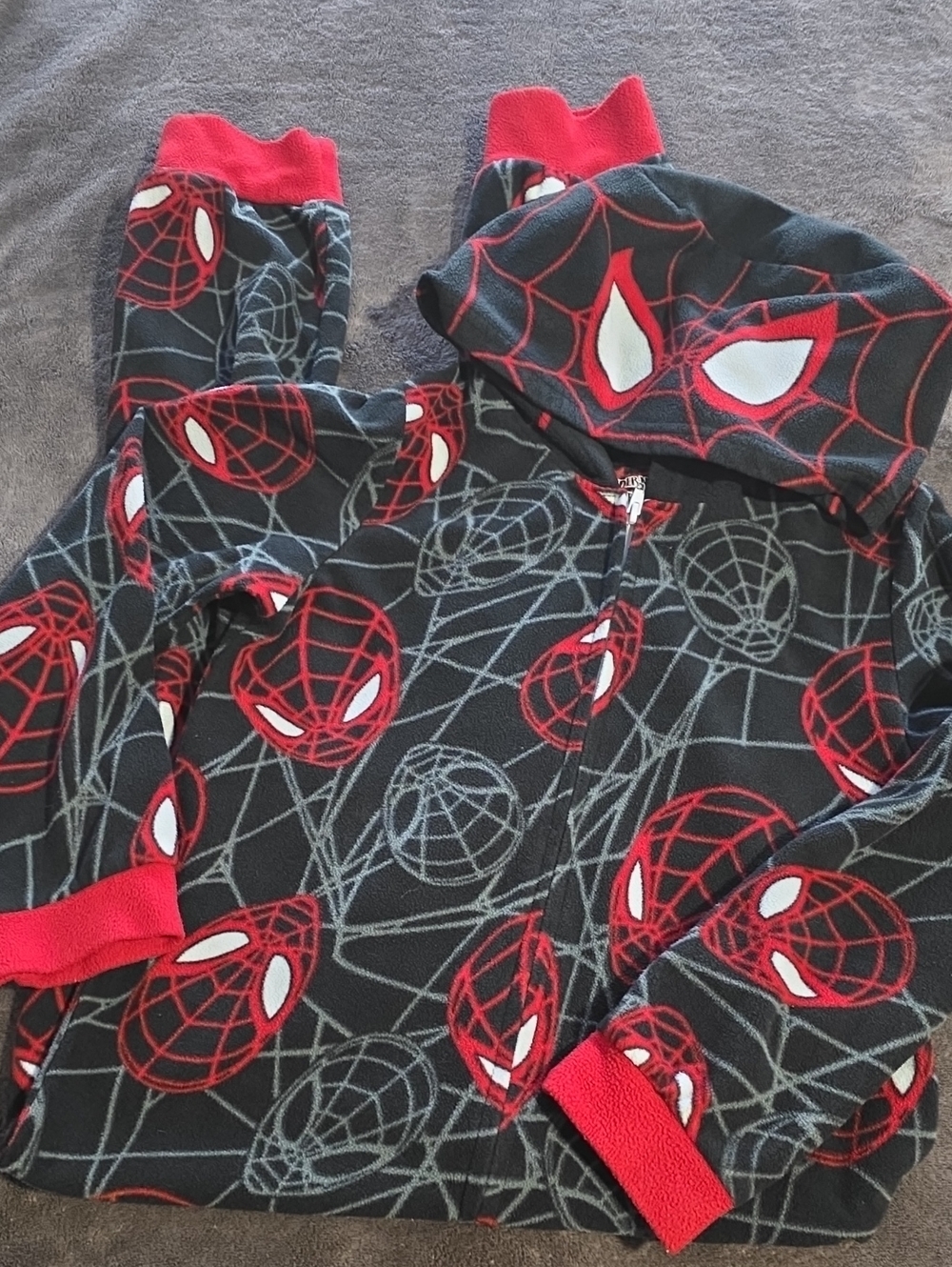 Marvel Spider-Man Miles Morales Fleece Hooded Onesie Pajamas Size S 6/7